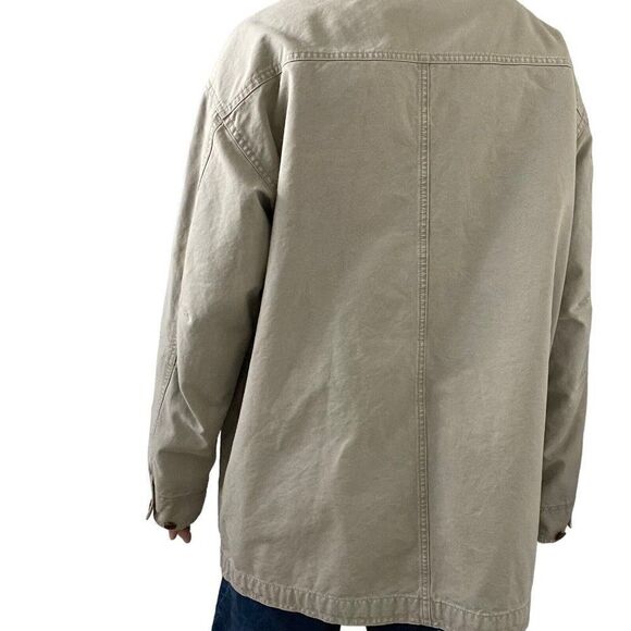 Mens LL Bean Tan Camel Cotton Hunting Fish Pattern Lined Chore Jacket Sz XL - Picture 6 of 7